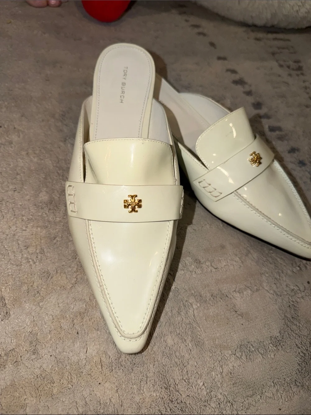 Tory Burch Cream Patent Leather Pointed-Toe Slide Loafers